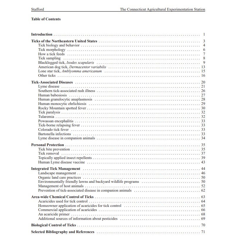 Table of Contents for the CT Tick Management Handbook