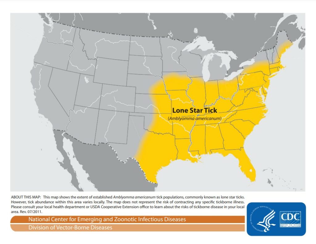 Map of U.S. Lonestar Tick Population